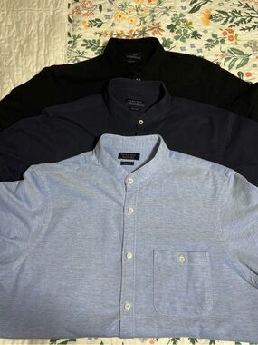 Zara  Signature Men’s Grandad Collar Shirt - Light Blue, Navy, Black (3-Pack) L